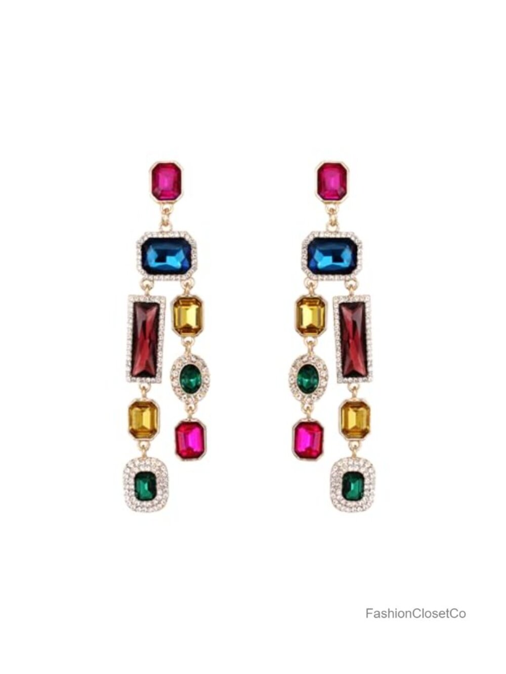 Art Deco Teardrop Chandelier Earrings 14K Gold Plated Austrian Crystal Drop